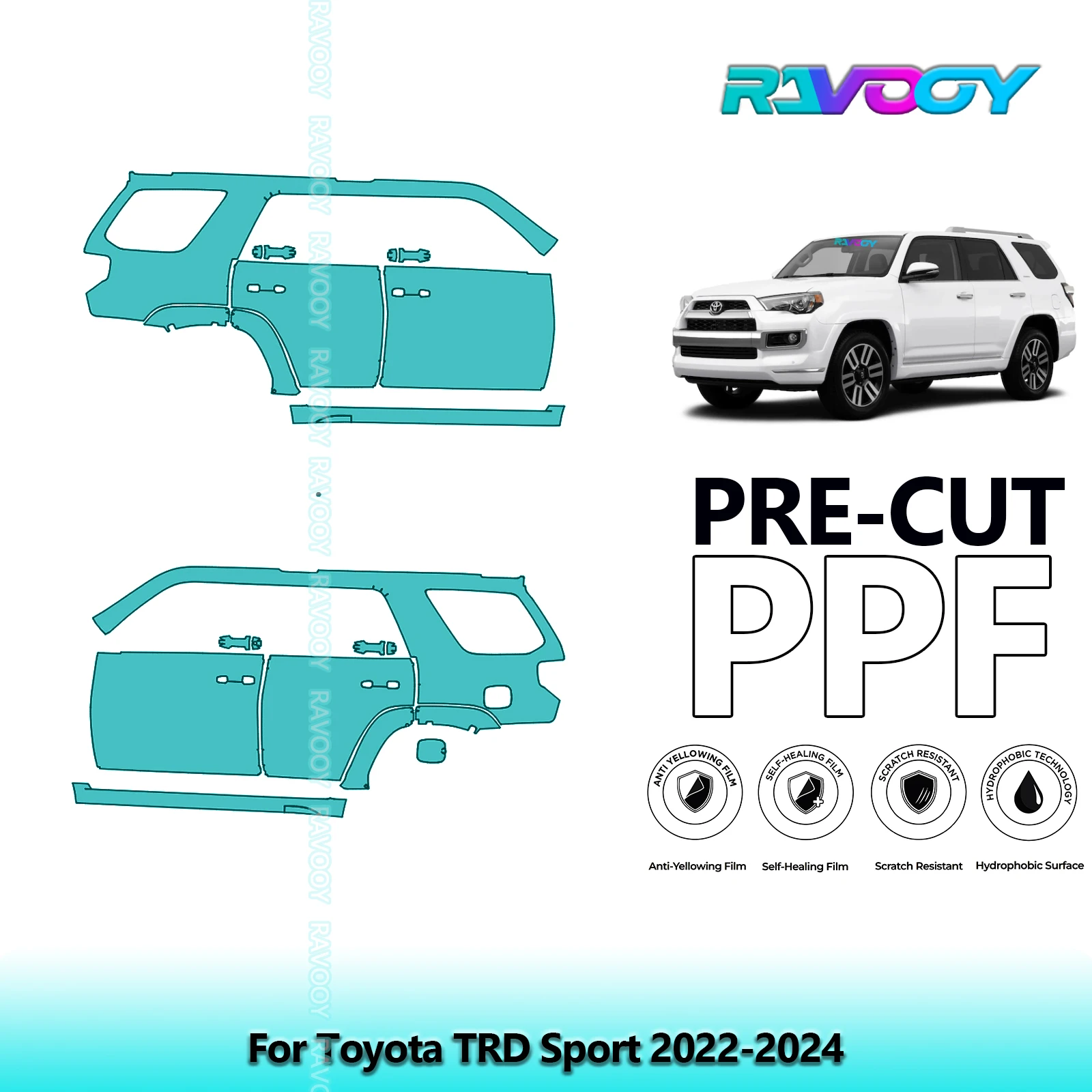 

For Toyota TRD Sport 2022-2024 8.5mil Clear Matte Pre-Cut PPF Door & A/B Pillar Kit TPU Paint Protection Film Set