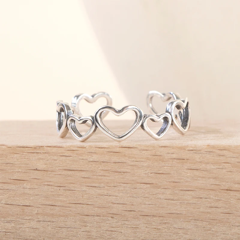 Bague-Anillo de Plata de Ley 925 con forma de corazón para mujer, sortija ajustable con apertura, para regalo de citas, S925