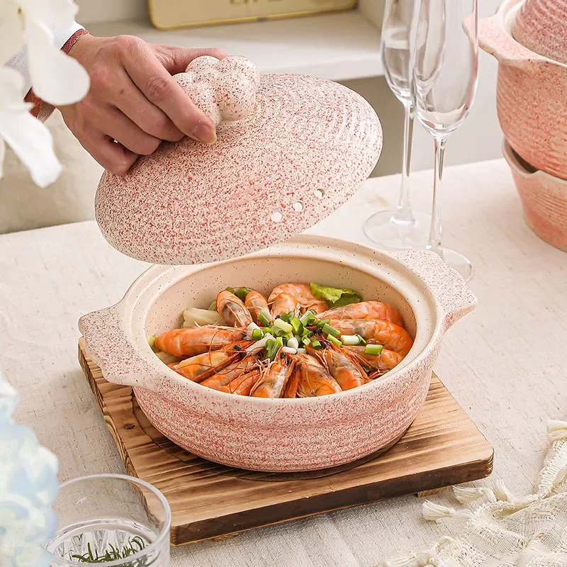 Ceramic Casserole Pot for Gas Stove Heat Resistant Clay Cooking Pot for Soup Rice Stew Durable Kitchen Cookware Household Use