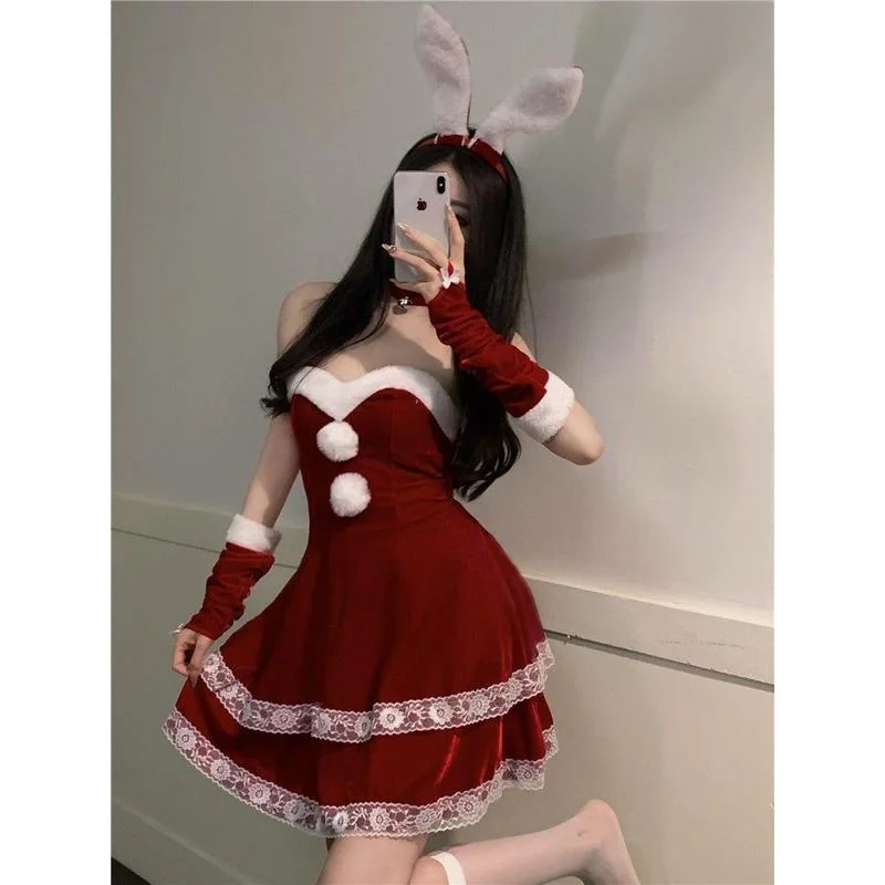 ชุดคอสเพลย์เซ็กซี่สำหรับผู้หญิง ชุดกระต่ายสาว Dr. Cos สำหรับงานอินเทอร์เน็ตบรอดคาสต์ ชุดเดรสสายรัดอก Cisas สีนีออน แบรนด์ Flng