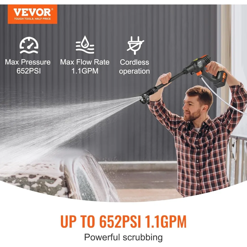 غسالة طاقة لاسلكية محمولة 652-PSI 1.1 GPM مع بطارية 4.0 أمبير لتنظيف الضغط العالي