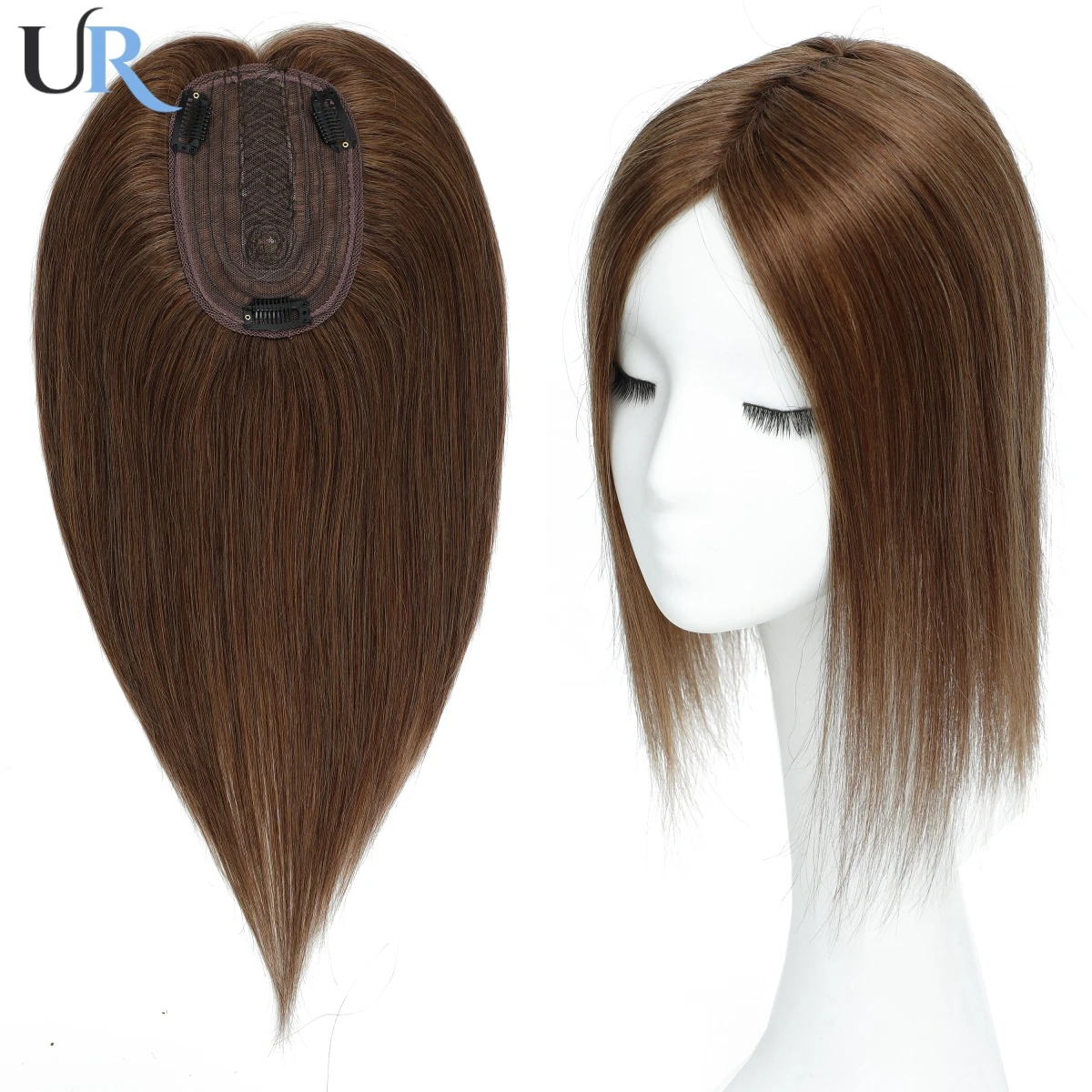 Human Hair Topper For Women 100% Real Human Hair Wigs Clip In Hairpieces Natural Straight Hair Topper Machine Made  Base 18Inch