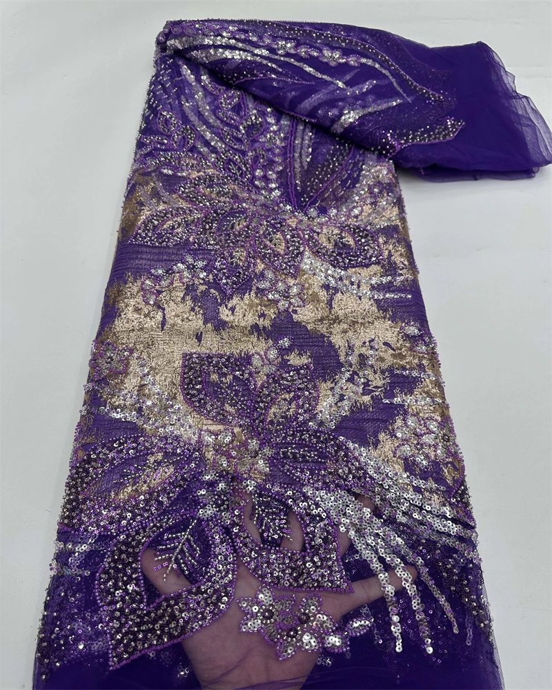 Hoge kwaliteit Afrikaanse handgemaakte kralen kant stof naaien pailletten borduurwerk Nigeriaanse kant stof vrouwen trouwjurk