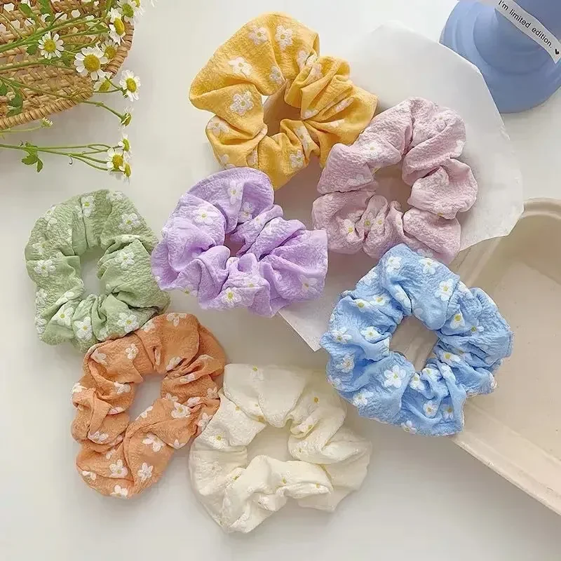 New Cute Print Hair Loop Hair Ring Fashion Small Flowers Fabric Fold Elastic Scrunchies Girls Ponytail HairTie Hair Accessories