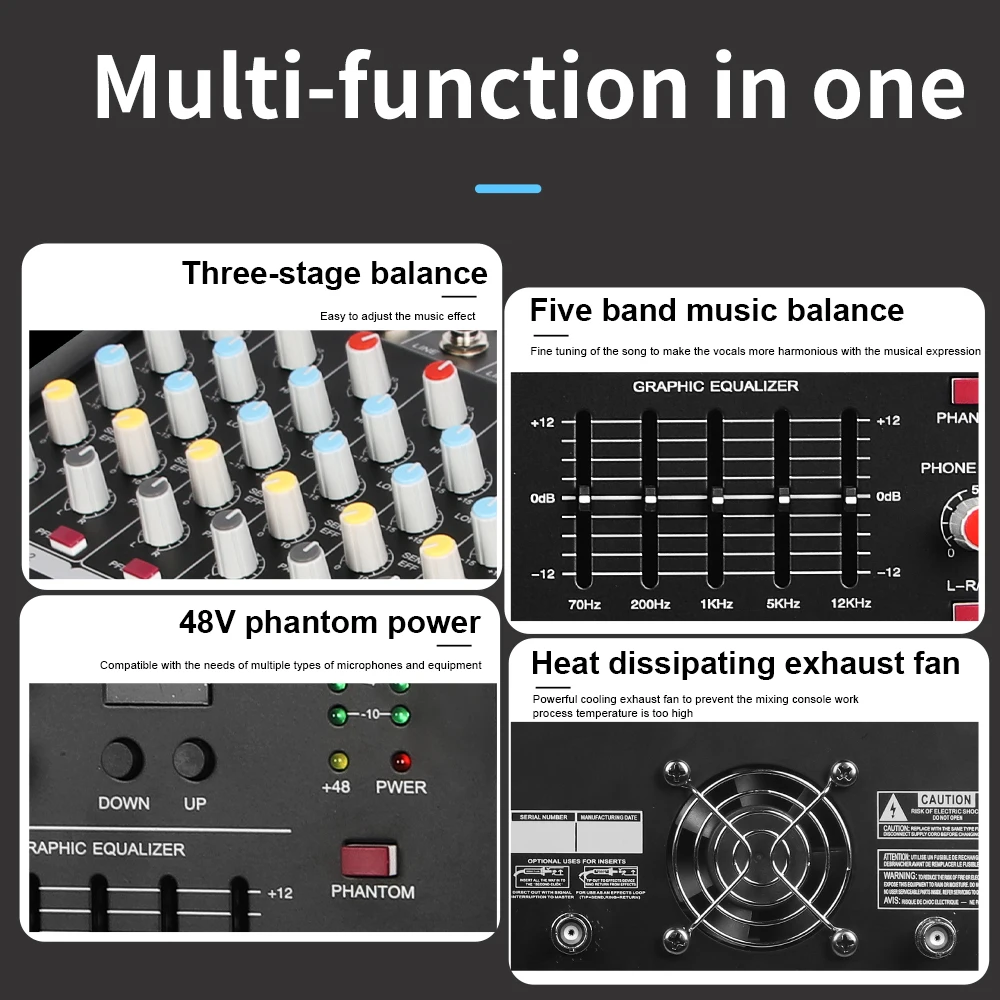 Biner GM6X 6 Channel USB Digital 450W DJ Audio Power Amplifier With 4 Wireless Microphones