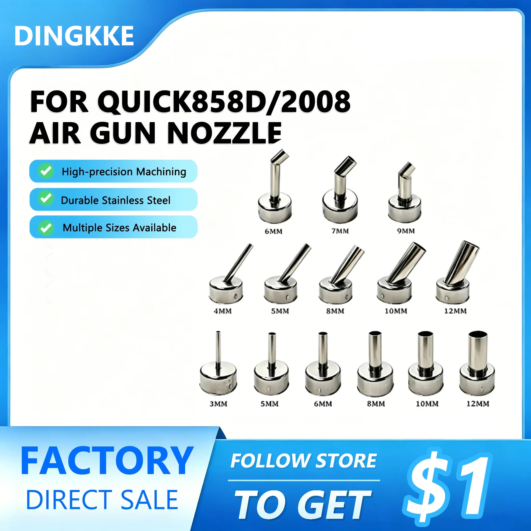 QUICK 858D/2008 Hot Air Gun Nozzle Mobile Phone Repair 45 ° Angled Air Gun Blowing Welding Head