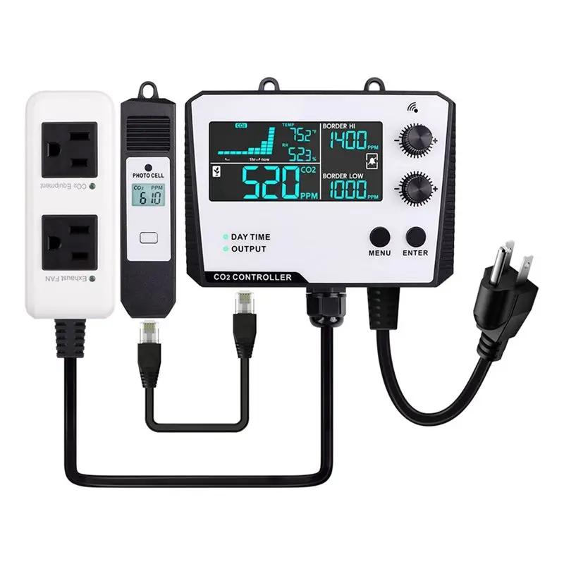 ABJI-Carbon Dioxide Controller Dual Channel Split Probe CO2 Monitor CO2 Pressure Reducer Valve For Greenhouse US Plug C