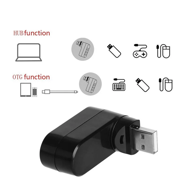 

3 Port USB 2.0 Hub USB Port Splitter USB 2.0 Expander 90°-180° Degree Rotatable For Laptop PC Tablet Printer Camera