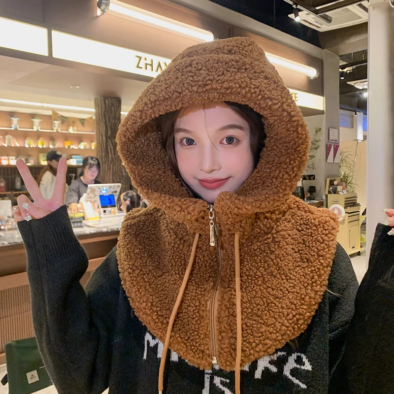 

Women Winter Warm Scarf Hat Plush Windproof Thicken Earmuff Hooded Shawl Hat Outdoor Cycling Skiing Ear Protection Hat Scarf