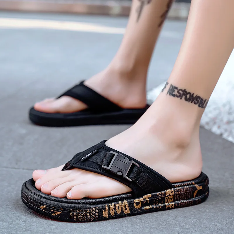 

New Men's Cloth Upper Platform Flip Flops PVC Soft Sole Outdoor Beach Sandals for Men Home Non-slip Slippers Sandalias De Hombre