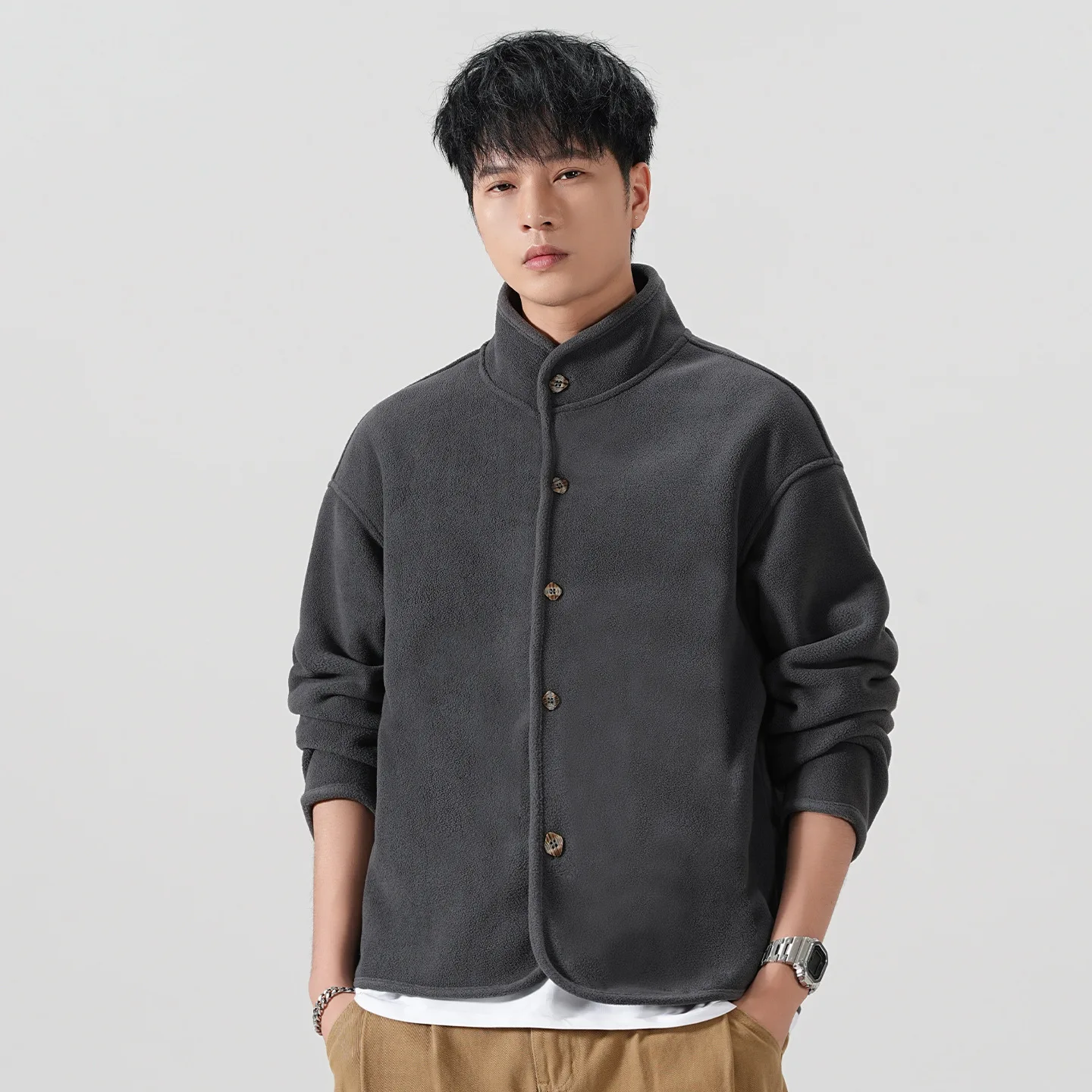 Men's Fce Lined Jaet 2025 Autumn Winter Warm Loose Casual Outerwear Coat Cotton Material Stand Collar Regular Length