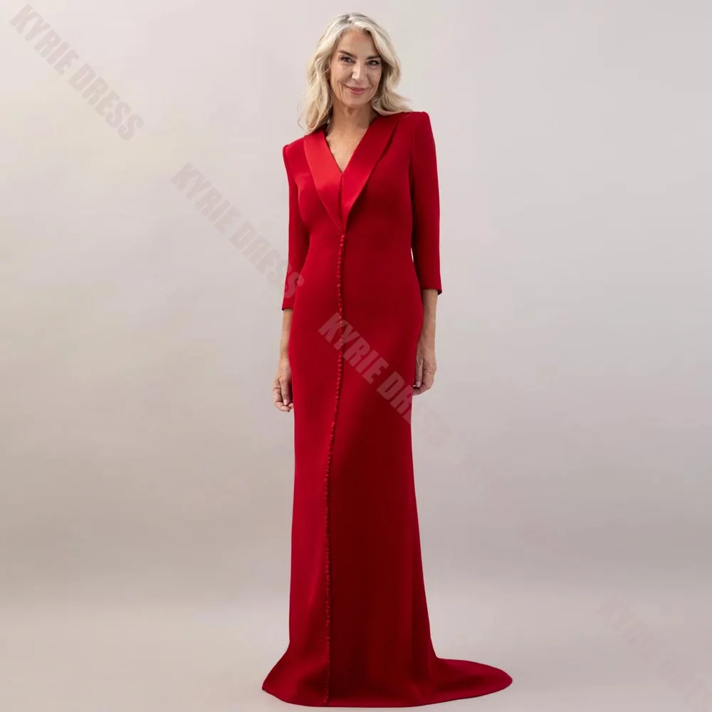 Fashion Mother of The Bride Dress Customized V Neck 3/4 Sleeves Buttons Floor Length for Women Wedding Guest Gown Evening Dress