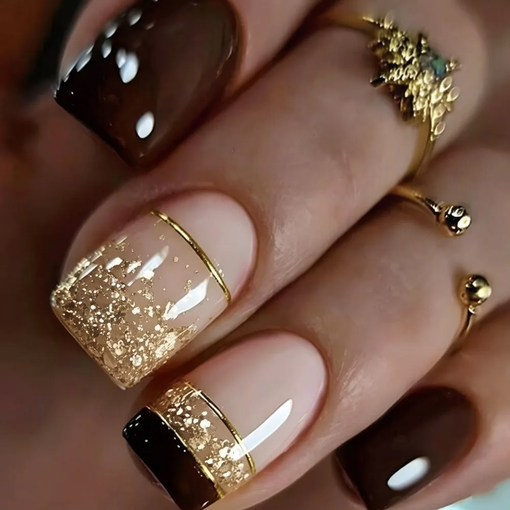 24pcs/set short square fake nails for women girls faux ongle