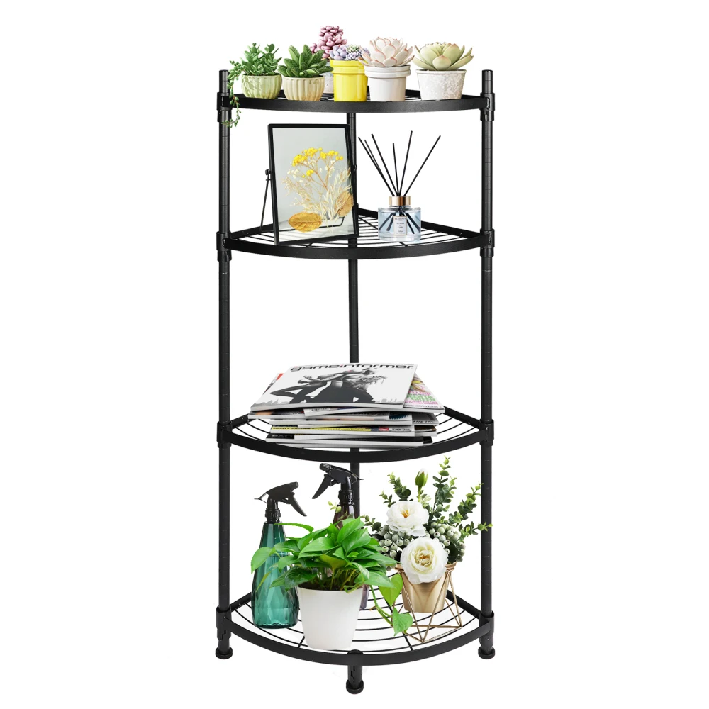 4 Tier Corner Display Rack Multipurpose Metal Shelving Unit Bookcase Storage Rack Plant Stand for Living Room Home Office