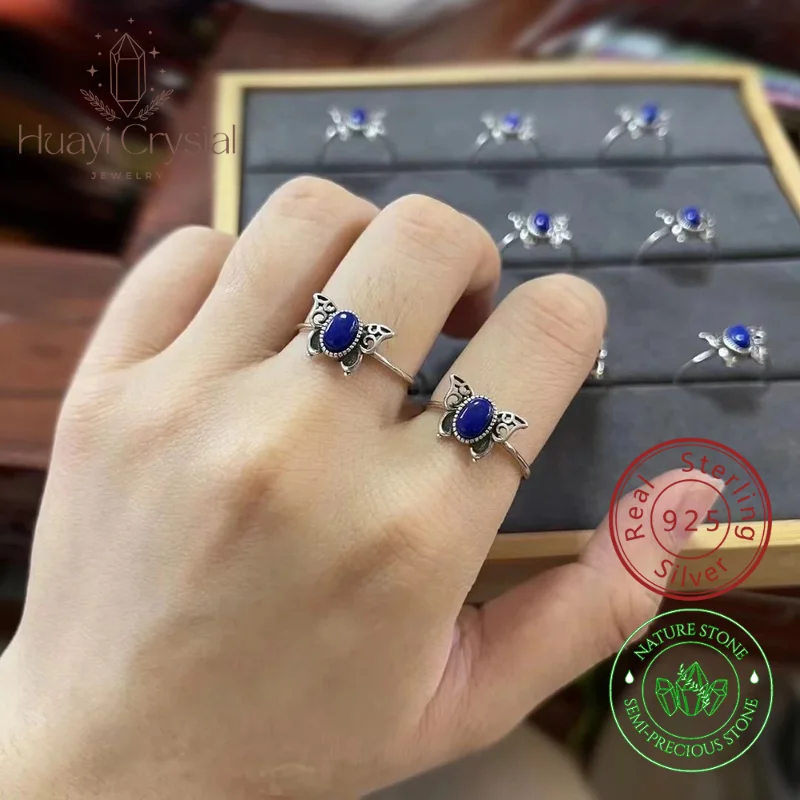 

Vintage Real Natural Lapis Lazuli Butterfly Earrings 925 Sterling Silver studs ear Women's Simple Jewelry Gift