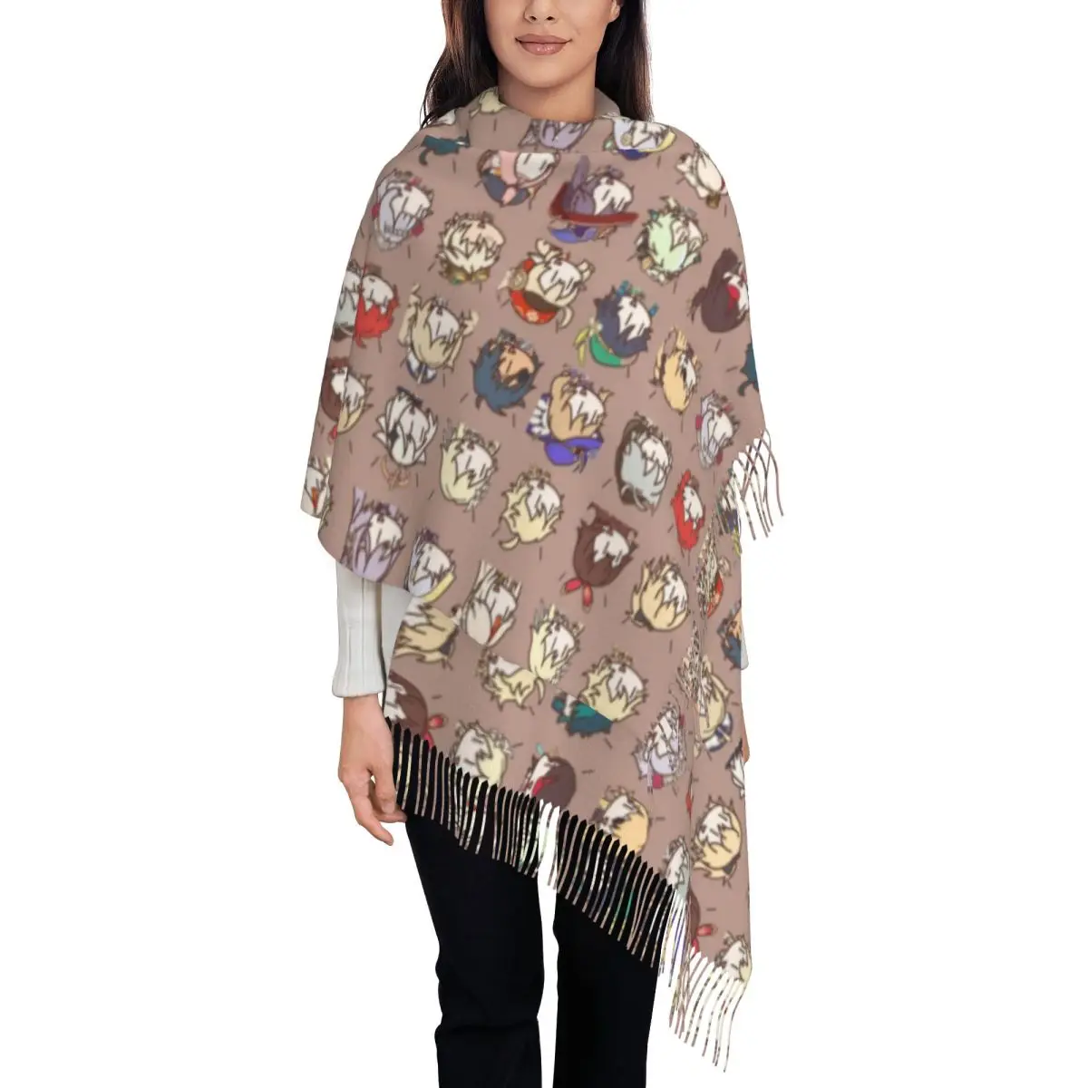 Custom Ladies Large G-Genshin Impact Kawaii Chibi Nerdy Characters Scarves Women Winter Fall Thick Warm Tassel Shawl Wrap Scarf