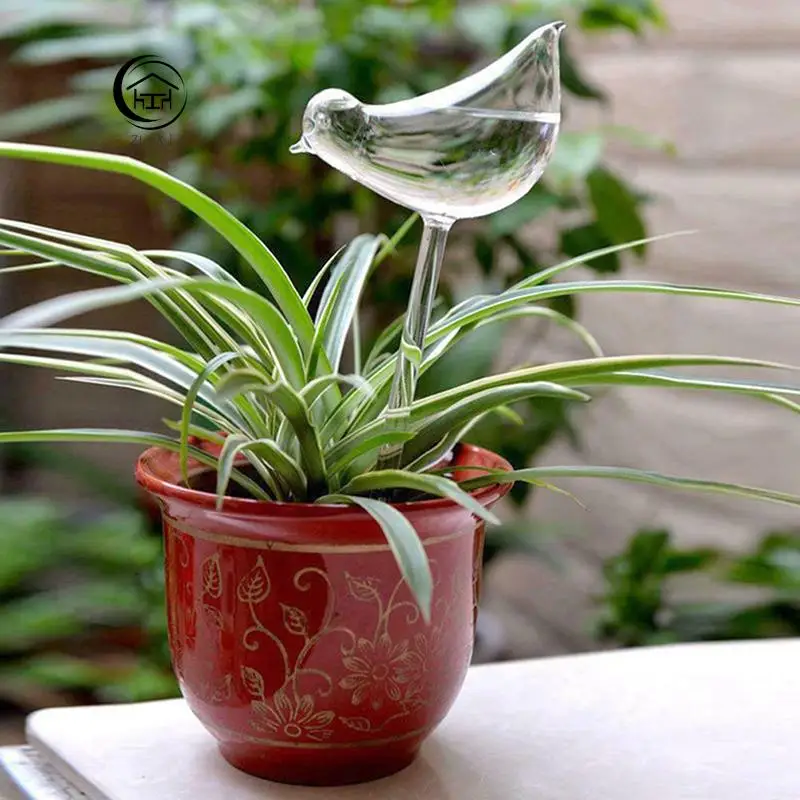 1pcs Automatic Flower Watering Device Plant Waterer Self Watering Globes Bird Shape Hand Blown ClearPlastic Aqua Bulbs