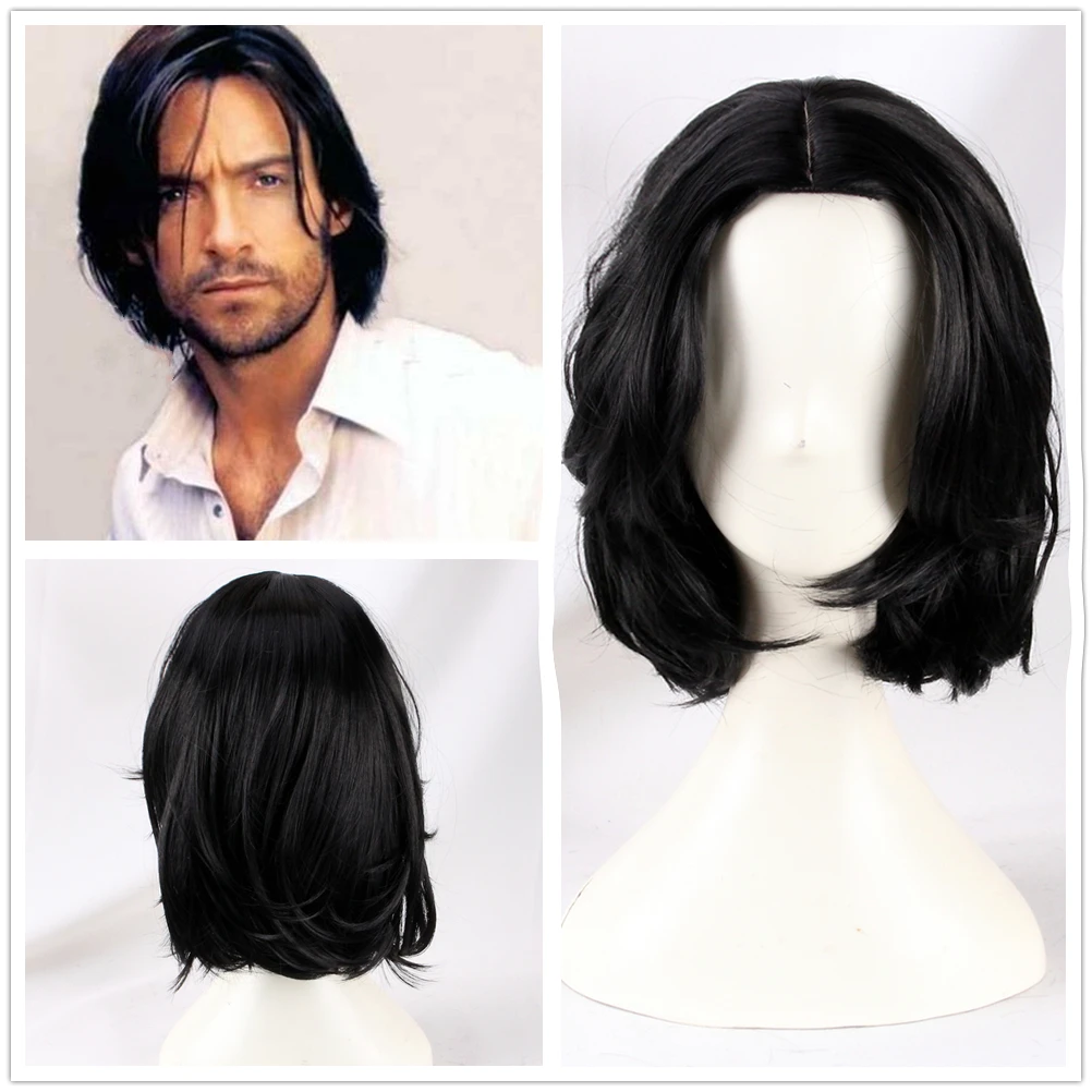 Peruca curta encaracolada masculina, peruca retrô, cabelo resistente ao calor, dramatização de Halloween, Hugh Jackman, novo