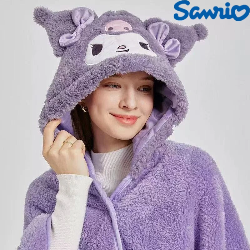 

Cute kawaii cartoon sanrio my melody kuromi cinnamoroll hooded nap blanket creative personality warm winter velvet shawl blanket