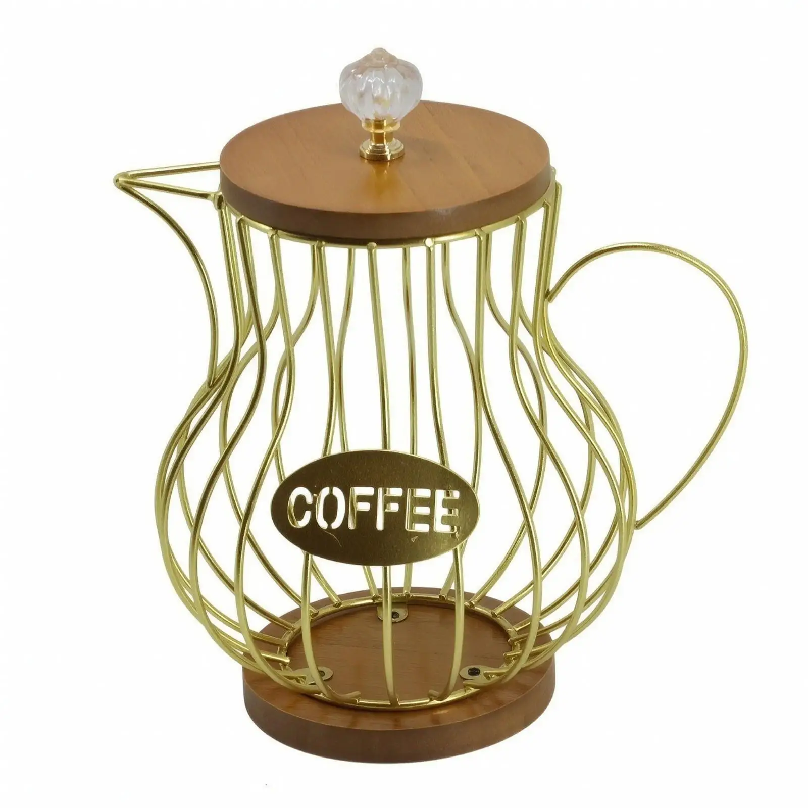 Iron and Wood Coffee Capsule Rack Compact Countertop Storage Holder for Coffee Bar Kitchen Organizer with Oval Coffee Sign
