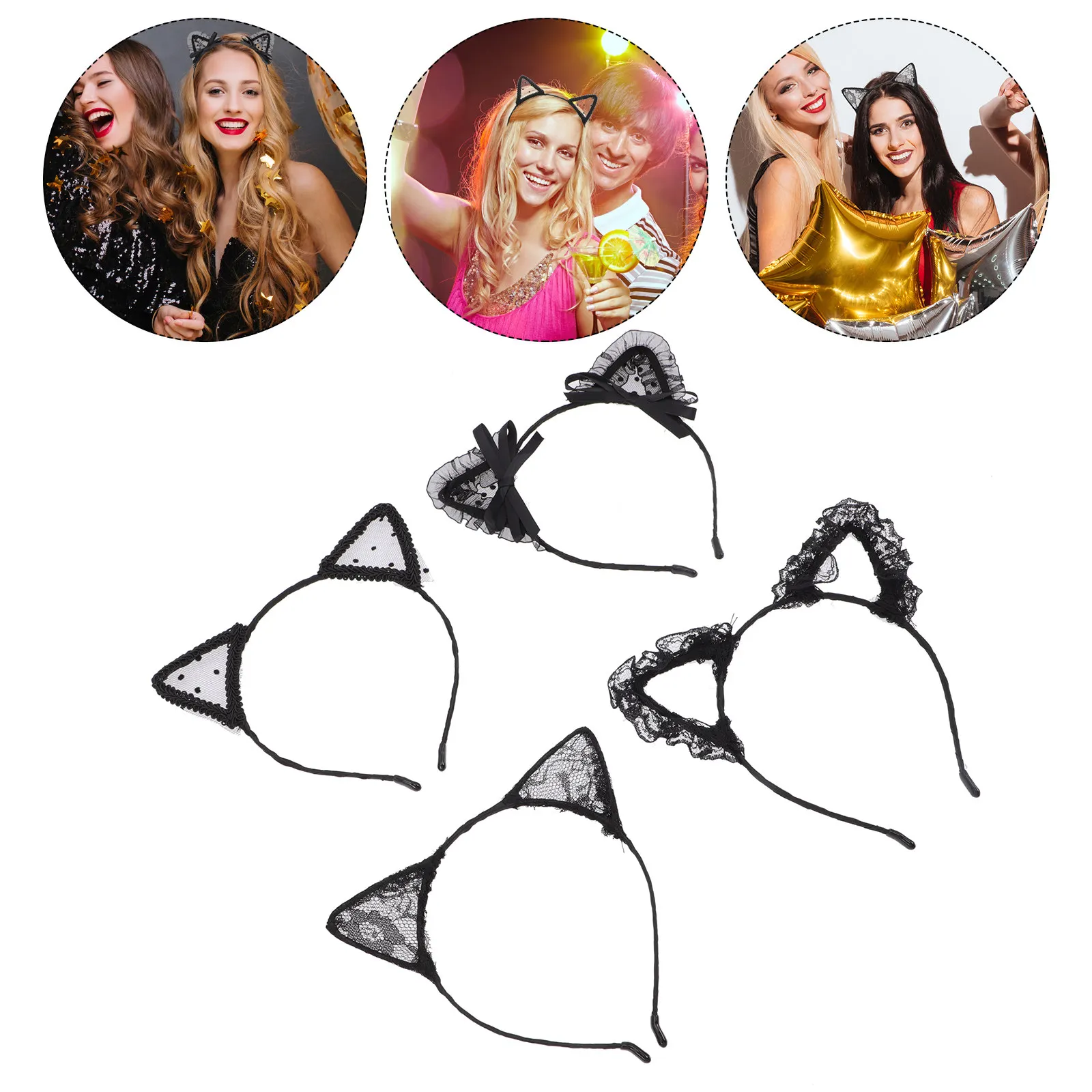 

4Pcs Lace Headbands Animal Ears Hair Hoops Comfortable Elastic Hair Accessories for Women Girls Party Festival Gifts
