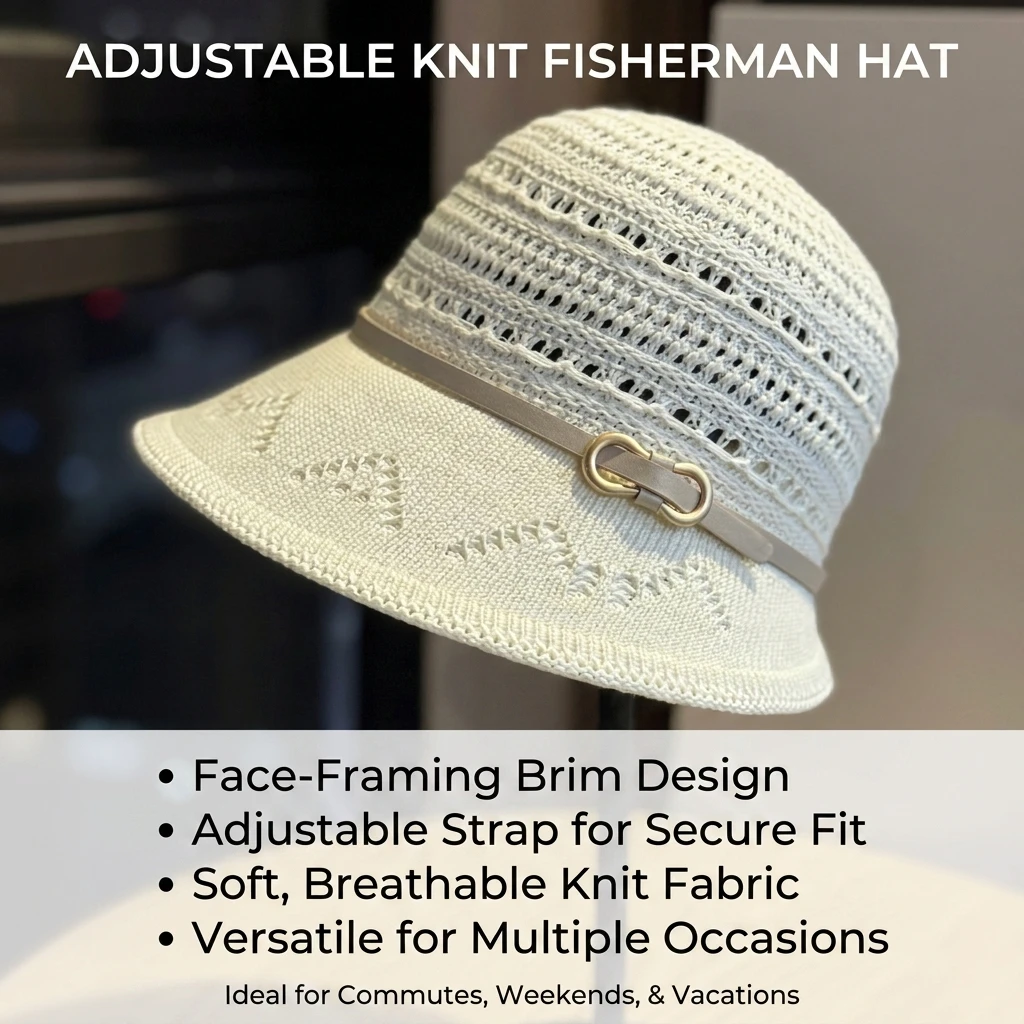 Women French Knit Fisherman Hat With Adjustable Belt For Small Face Look