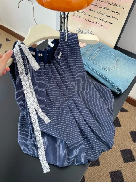 

Корейский дизайн: Новая летняя женская блузка-топ без рукавов с завязками, универсальная, элегантная, красивая, в стиле Sweet Bloom