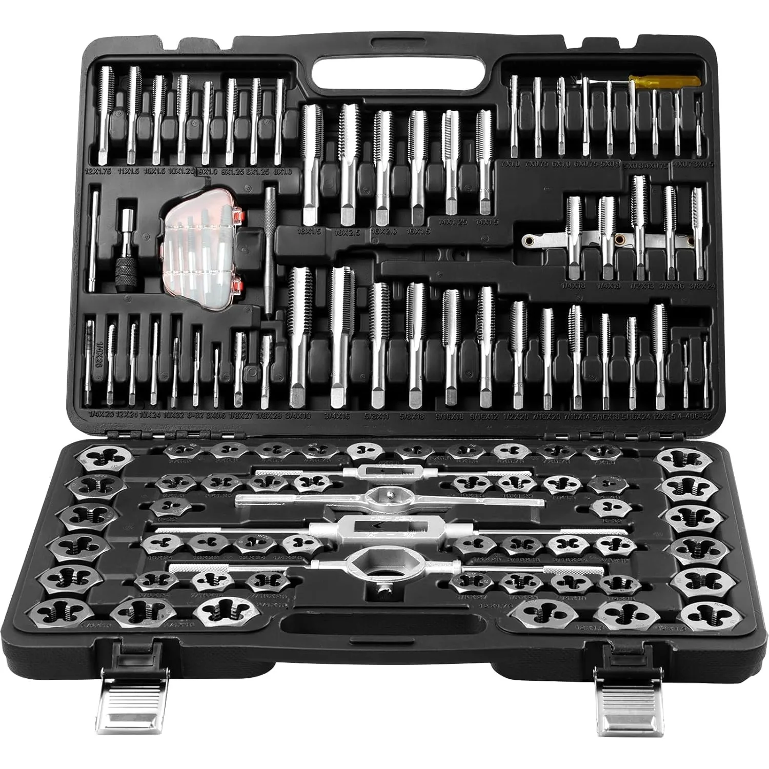 Tap and Die Set, 116-Piece Include Metric and SAE Size, Bearing Steel Taps and Dies, Essential Threading Tool