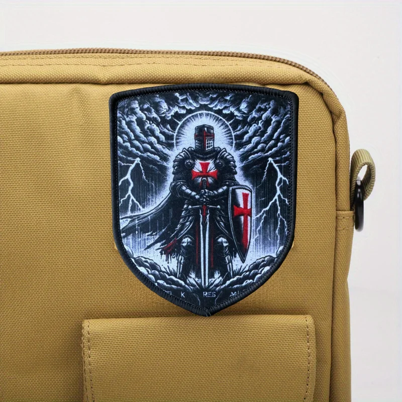 Shield Knight Templar Cross Print Patch Tactical Vest Hook and Loop Morale Badge Backpack Stickers Armband Patches for Clothing