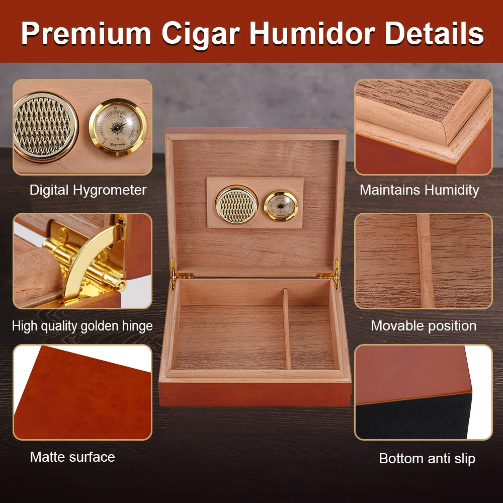 

Cedar Wood Moisturizing Cigar Cigarette Box Portable Mini 20 Count Cigar boxes Cedar Wood Cigar Moisturizing Box Moisture Meter
