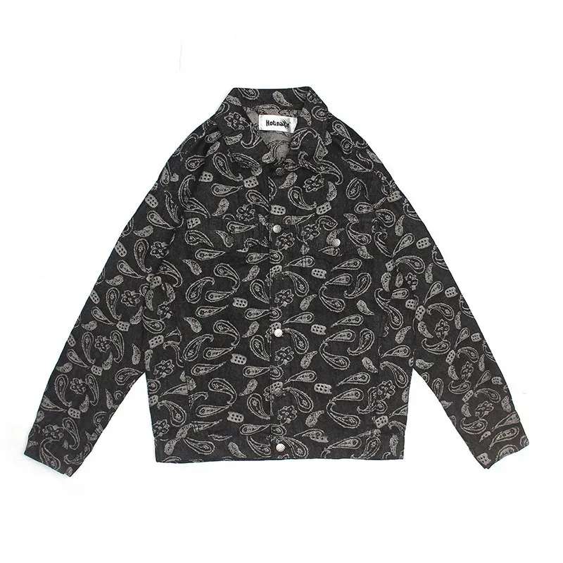 

DAVIDSHAO Top Quality Luxury Apparel High Street Street Hip-hop Black Blue Paisley Jacquard Denim Coat Jacket