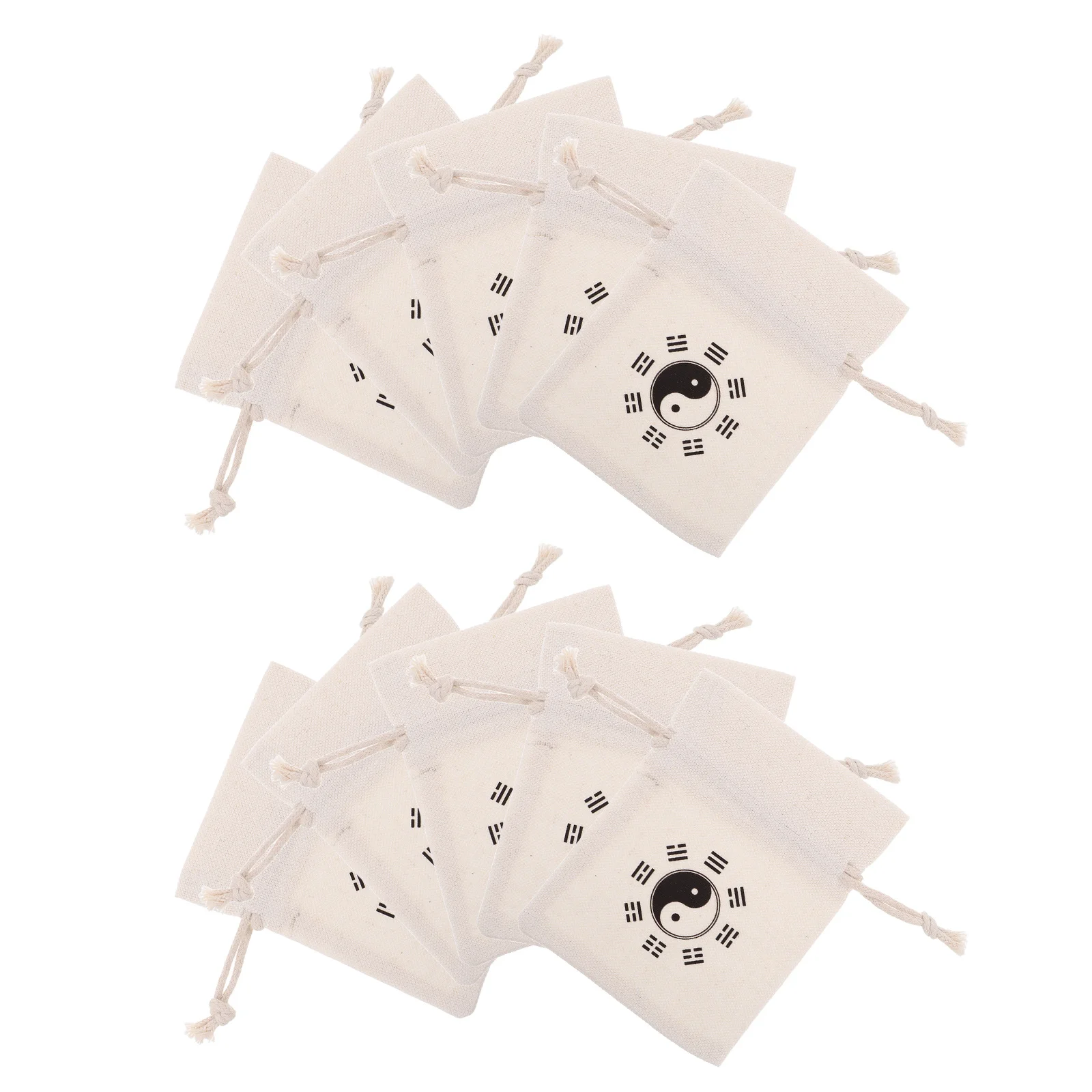 10Pcs Drawstring Jump Rope Pouches Sturdy Linen Storage Bag with Unique Bagua Pattern Portable Organizer for Workout Travel