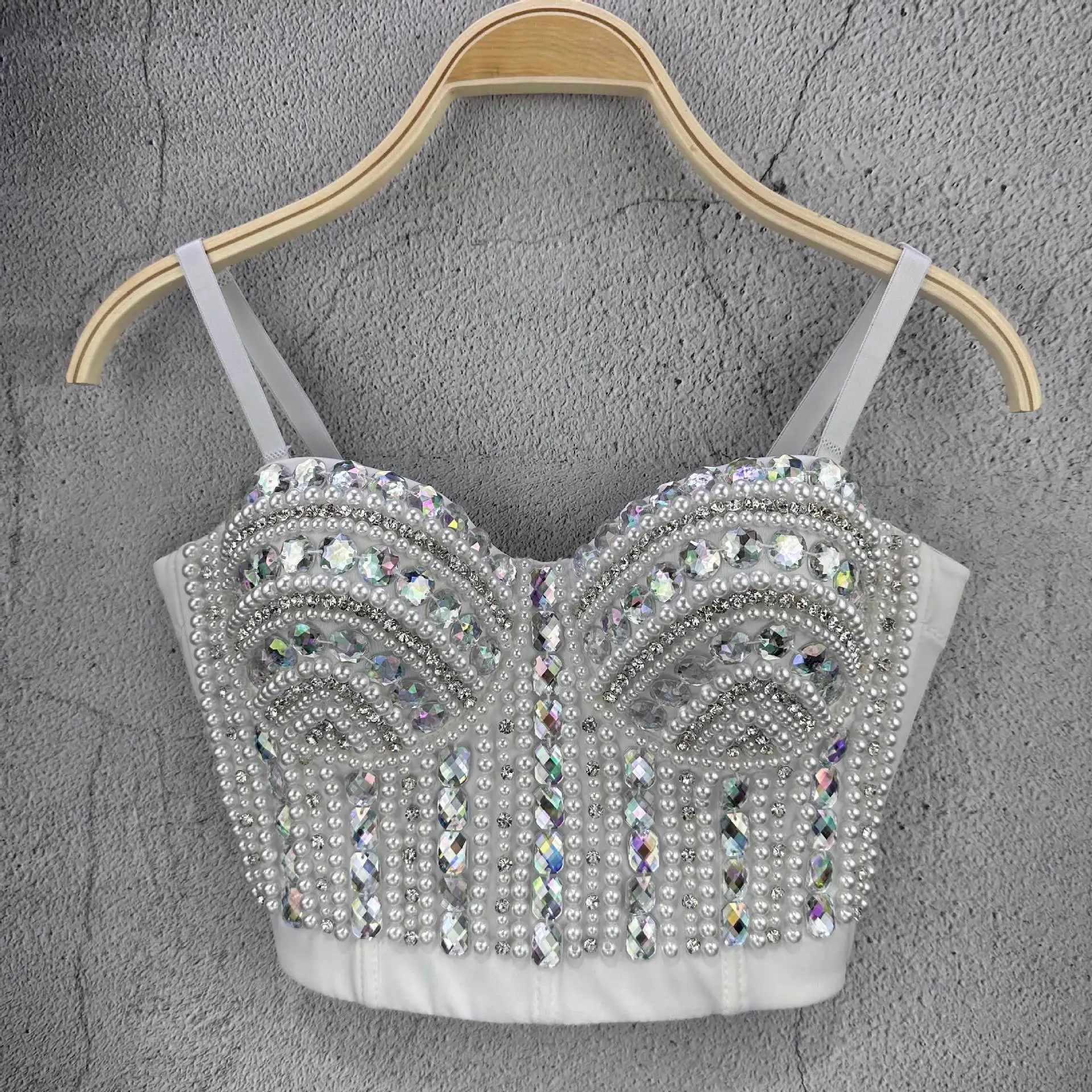 S982 Dropship Tube Tops Sexy Performance Suit, Chest Wrapped, Diamond Studded Acrylic Nail Bead Tank Top, Outerwear