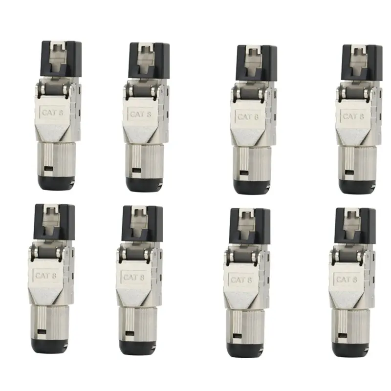 Shielded 2000Mhz RJ45 Cat 8 Connector 8PCS Toolless Modular Termination Plug 40G LAN Cable For 22AWG-24AWG