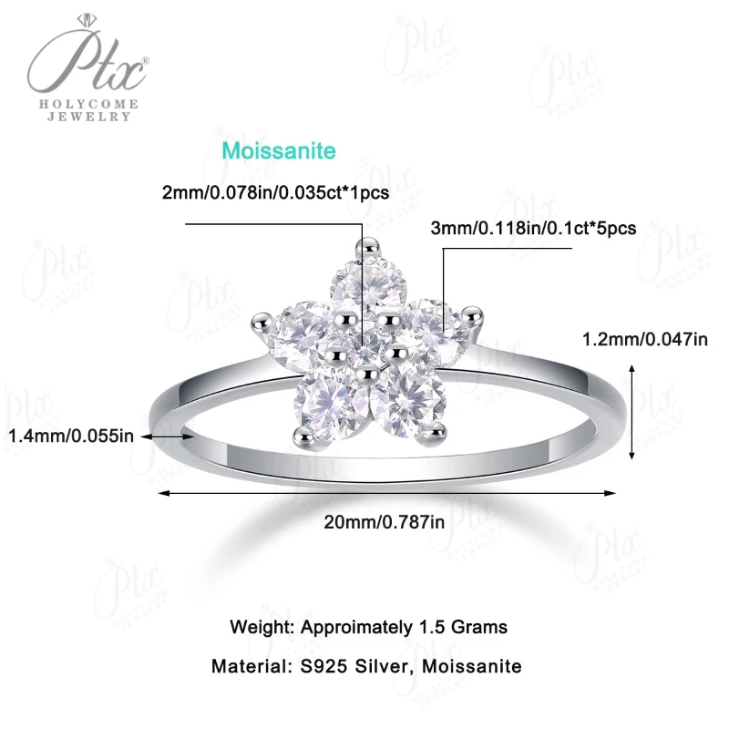 

Moissanite Ring D Color VVS1 Clarity, Round-Cut Star Design Women's Style Elegant and Fresh Fashion Jewelry Allergy-Resistant