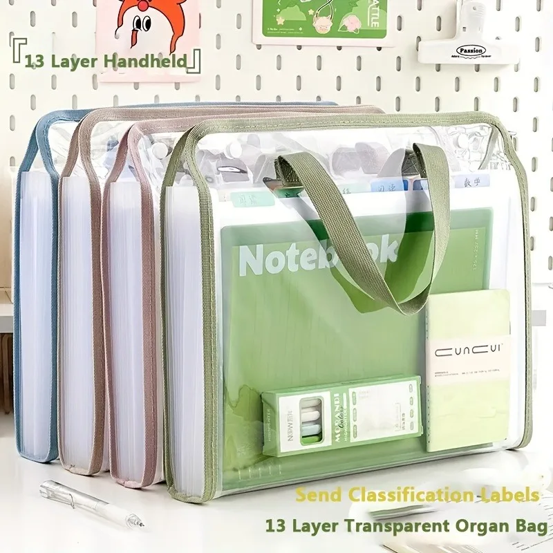 

13-Pocket Large Capacity A4 Vertical File Organizer - Waterproof Durable ABS Plastic Expanding Document Holder, for Students