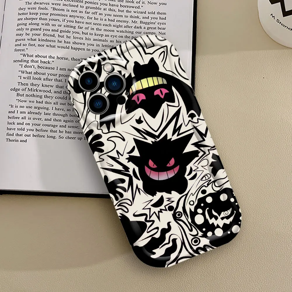 Gengar Mewtwo Pokemon Phone Case For iPhone 15 14 13 12 11 Pro Max Mini 7 8 Plus X XS XR SE 6 Cool Luxury 3D Wave Silicone Cover