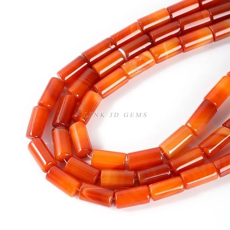 Natural Stone Red Black Agate Tube Shape Cylinder Beads Quality Smooth Loose Spacer For Jewelry Making Diy Bracelet Accessories