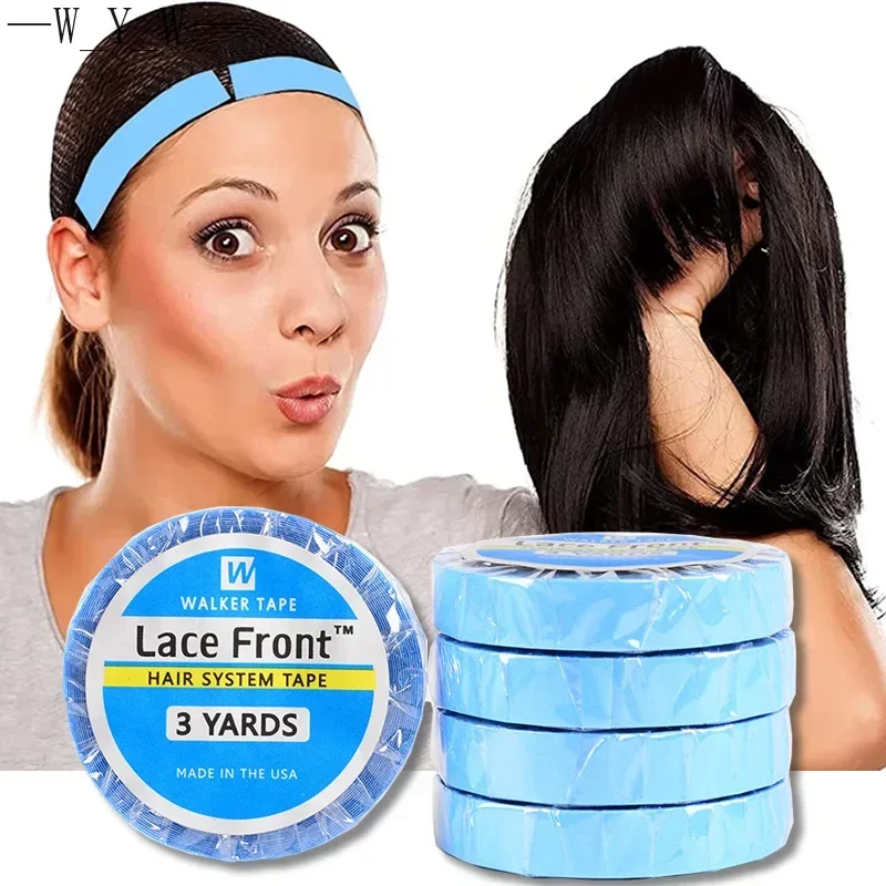 Impermeável Lace Front Wig Tape, dupla face, adesivo transparente, Traceless extensão do cabelo, cola azul, forte, 3 jardas