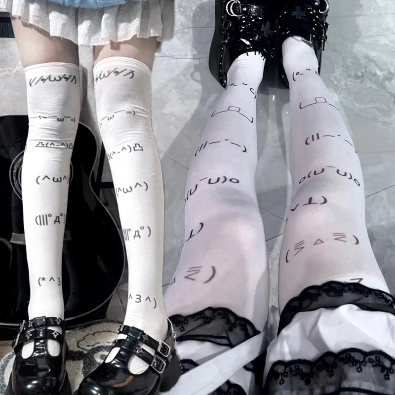 Y2K Cosplay Expression Graffiti Print Socken Gothic Damen Oberschenkelsocken Strumpfhosen Strümpfe JK Girls Harajuku Casual Sexy Kniestrümpfe