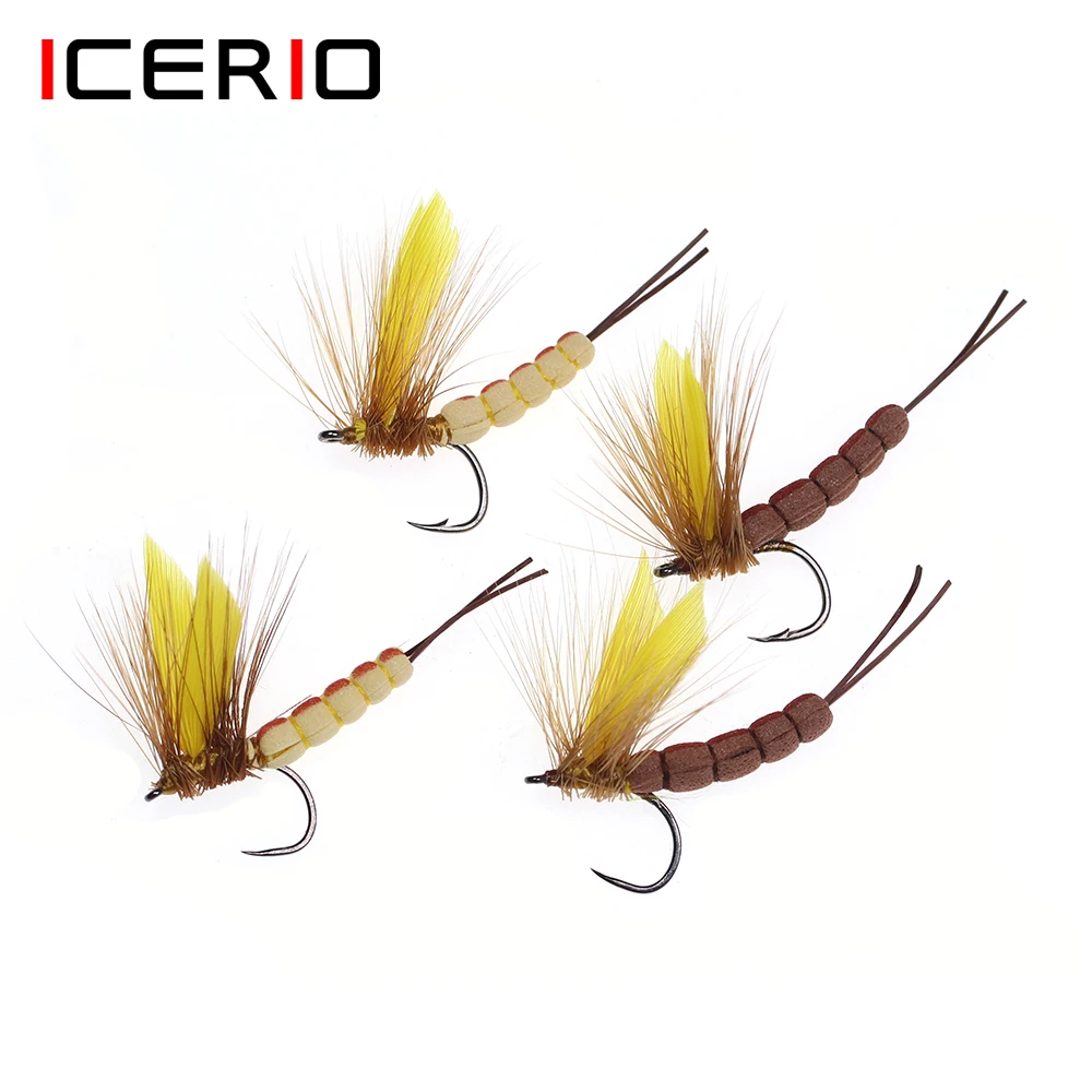 ICERIO 3PCS Żółte skrzydło Mayfly Foam Tail Dry Fly Trout Fishing Lure Baits Flies