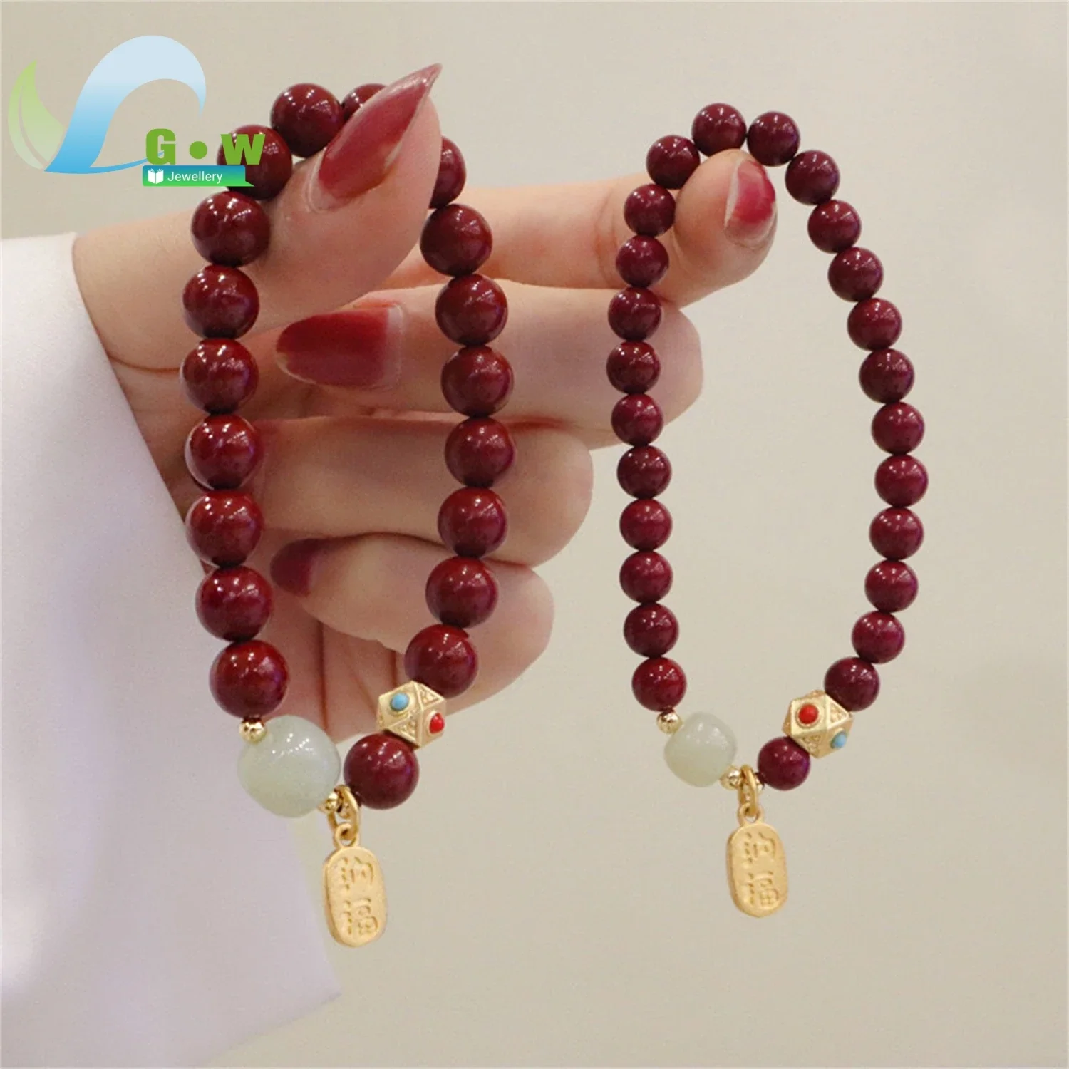 Natural Cinnabar Bracelet Adjustable Unisex Chinese Zodiac Protection Amulet Purple Sand Stone Jade Beads Spiritual Jewelry Luck