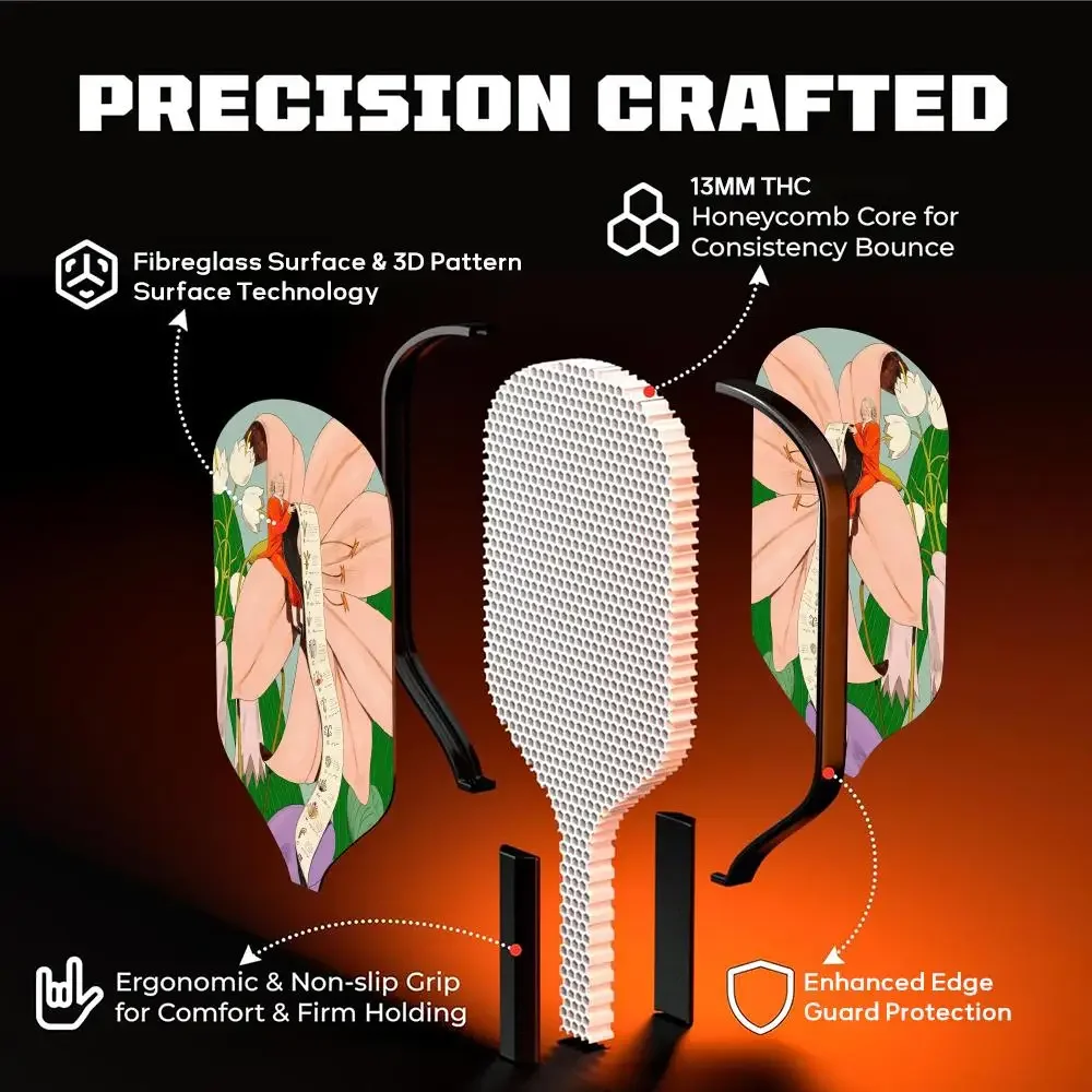 Pickleball مجداف الألياف الزجاجية خفيفة الوزن 13 مللي متر العسل الأساسية الطاقة ومضرب الدبوس مع حقيبة شريط لحام الساخن مجردة ملونة