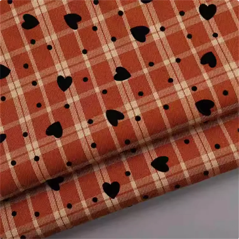 

Color woven twill orange checkered fabric ins style curtains, home textiles, bags, shoes, hats, heart-shaped polka dot flocking