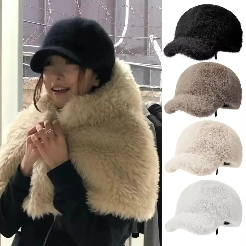 

Fashion Luxury Baseball Hat Solid Color Fluffy Faux Fur Cap Adjustable Thickened Snapback Hats Winter Outdoor Wear