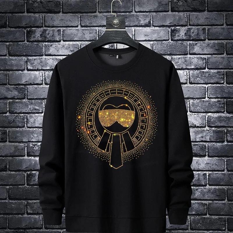 

2023 Men Buddha Rhinestones Hoodie Sweatshirt Fashion Streetwear Full Pullover Hoodie Slim Rib O Neck Cotton Mens Autumn Clothes