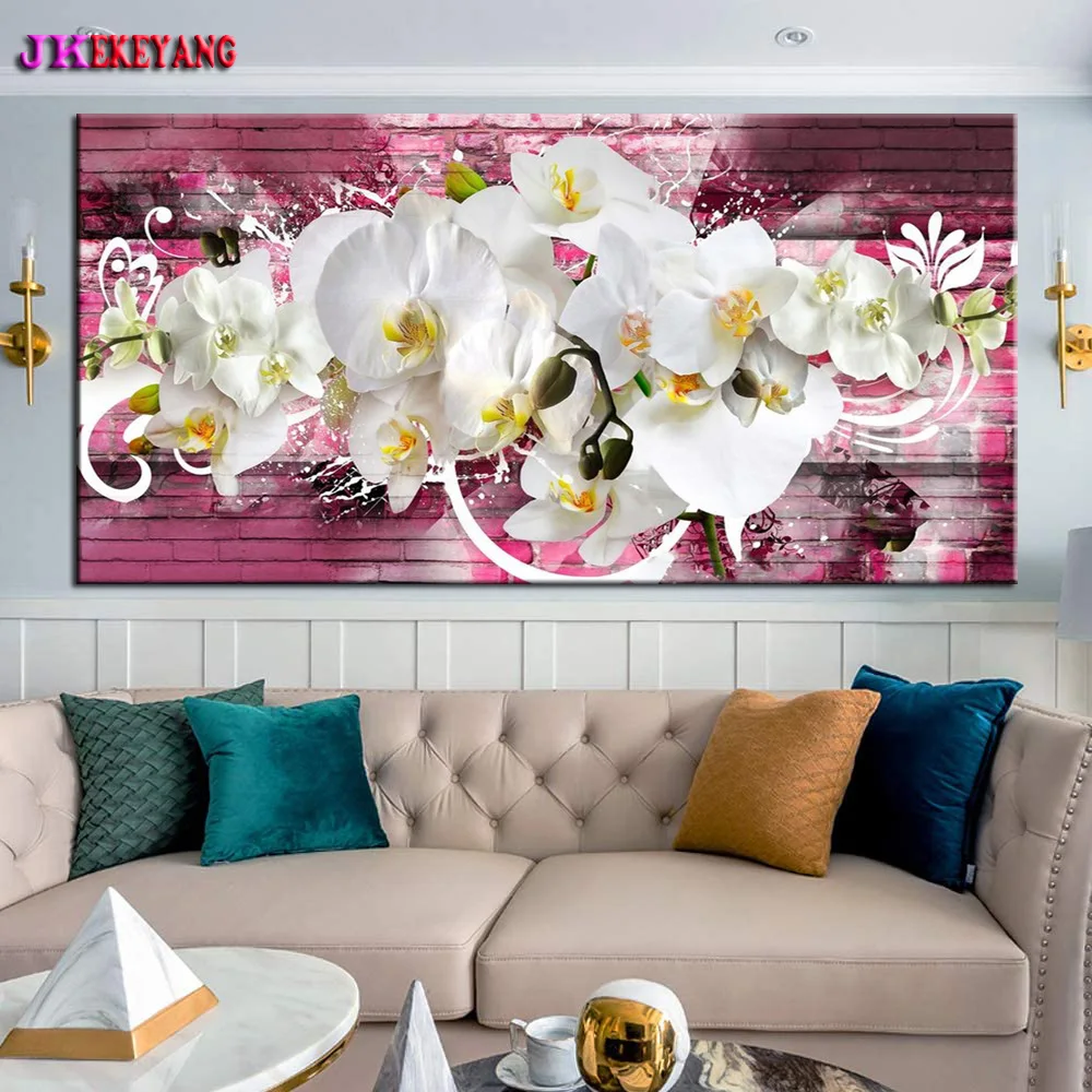 Big Size 5D DIY Diamond Painting Butterfly Orchid Flowers Diamond Embroidery Painting DIY Mosaic Gift Home Decor Y5238