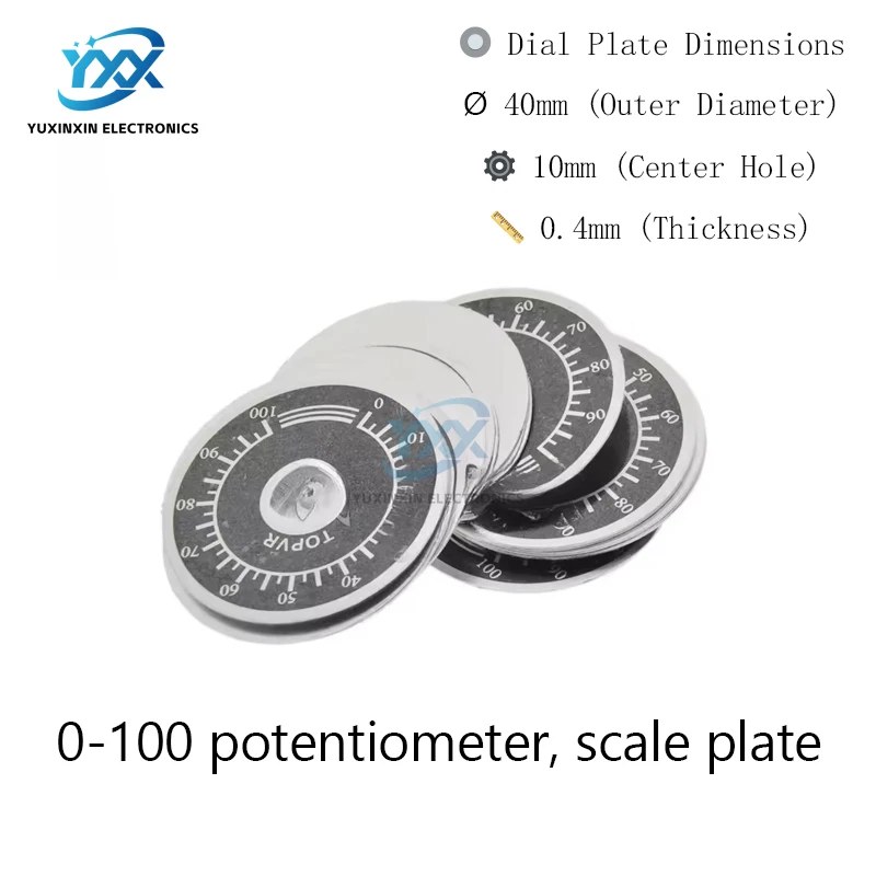 WTH118 WX112 숫자 표시기 디스크와 호환되는 전위차계 손잡이용 5PCS 0-100 원형 다이얼 스케일 플레이트