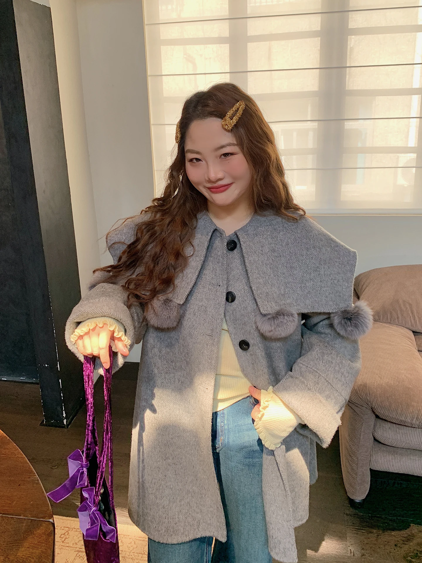 

Двустороннее шерстяное пальто женское больших размеров с воротником-стойкой, двусторонняя верхняя одежда из кашемира, зимнее модное пальто для повседневной носки