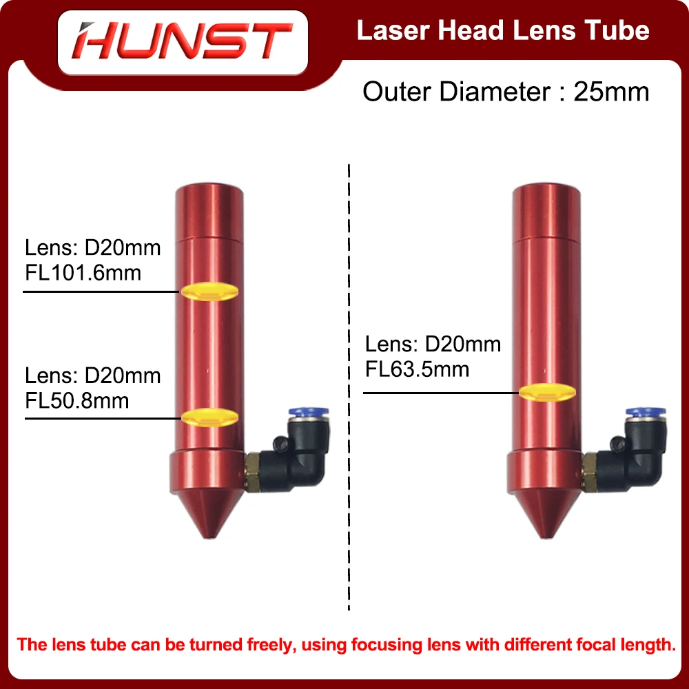Imagem -02 - Diâmetro Exterior 25 mm Diâmetro 20 mm do Tambor da Cabeça do Laser do Co2 de Hunst Distância Focal 50.8 63.5 101.6 mm para a Gravura e a Máquina de Corte